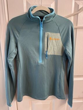cotopaxi Teal Waffle-Knit Pullover with Black Tag